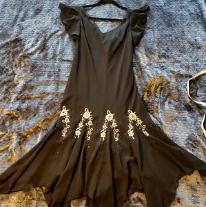Black 1920s retro vintage embellished bias dress
